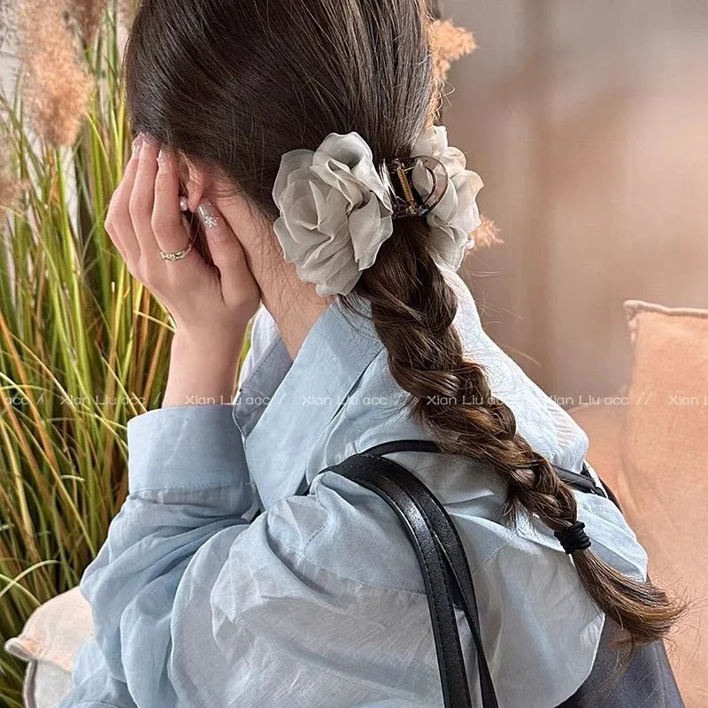 Flower Hair Clip Camellia Super Fairy Women Back Head Clip Headdress Exquisite High-end Shark Clip Beautiful Hair Accessory