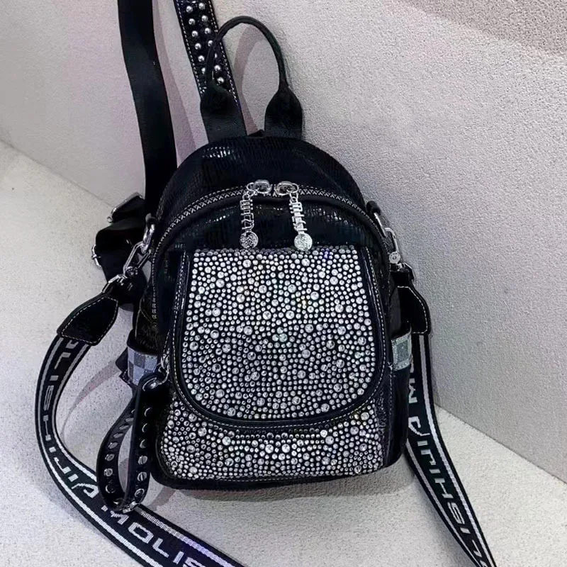 Mulheres Mochila Diária de Strass Mochila Conversível