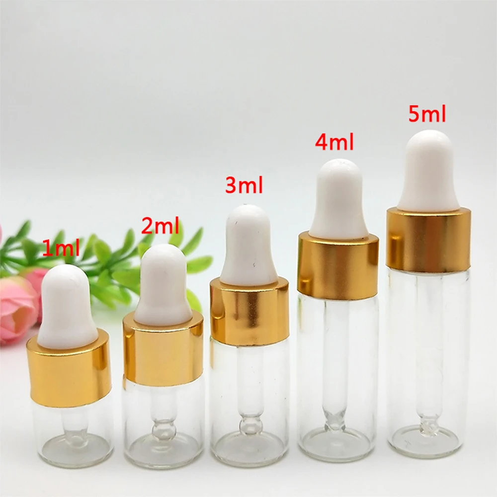 1 2 3 4 5ml 미니 Dropper 병 오일 아로마 테라피 병 로즈 골드 캡 시약 피펫 병 투명 병 브라운