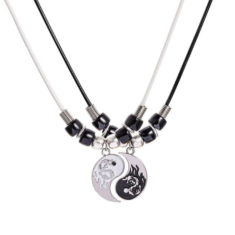 Fashion Jewelry Paired Pendants Necklace for Couples BFF Tai Chi Yin Yang Dragon Pattern Chain White Black Friendship Necklaces Bracelet Jewelry
