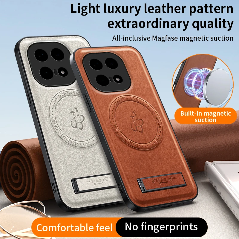 Leather Stand Case with Magnetic Cover for Wireless Charging - Shockproof Protection Shell