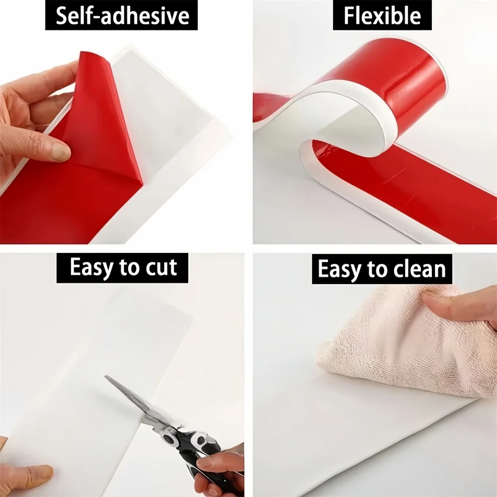 Self-Adhesive Waterproof PVC Skirting Line - 2m x 8cm Rubber Edge Trim