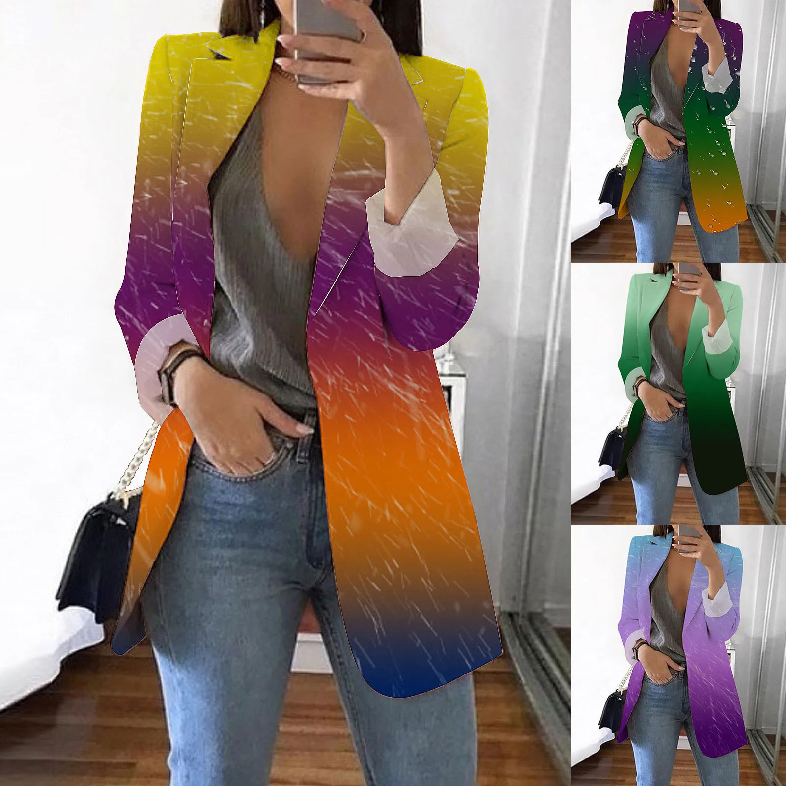 Womens Casual Elegant Long Sleeve Blazer Jacket Solid Color Work Oversized Work chic Kawaii preppy style Outerwear