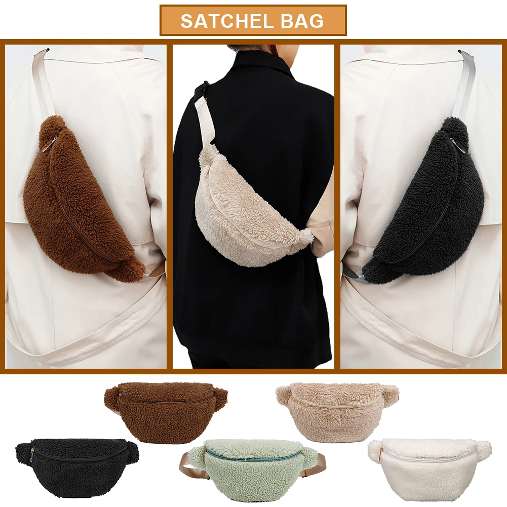 Fuzzy Crossbody Bag Zipper Closure Faux Fur Purse