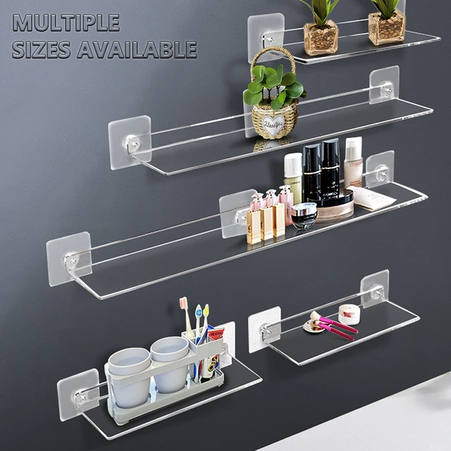 1pcs Acrylic Shelves Clear Bathroom Shelves No Drill Adhesive