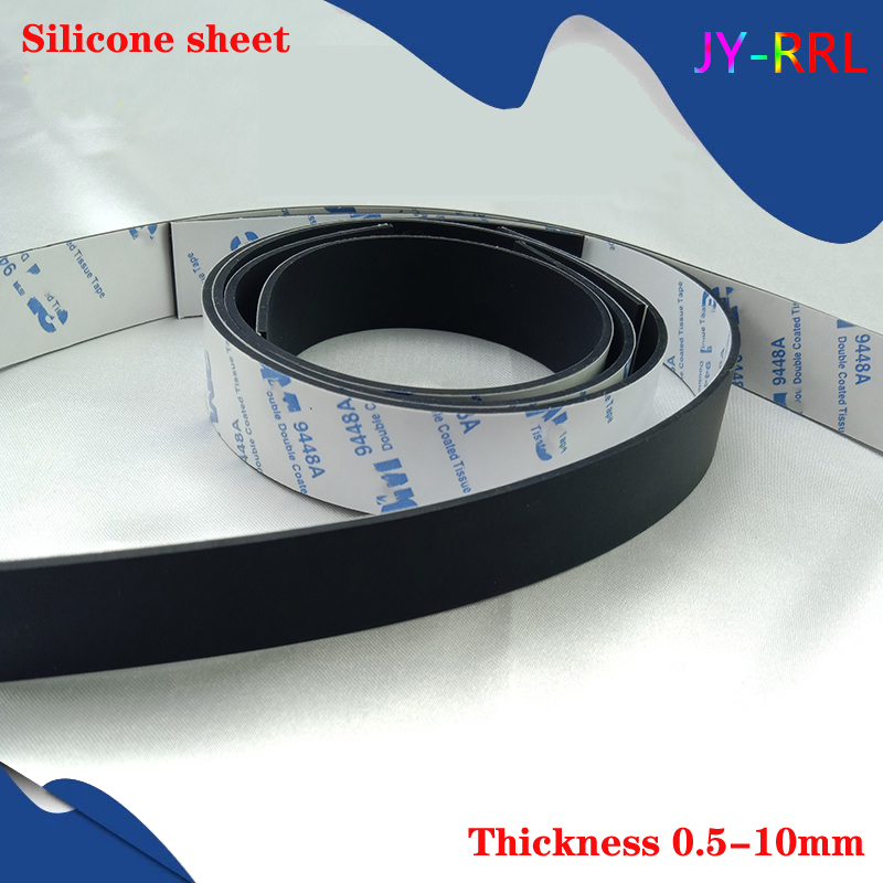 1pcs Black Single-Sided Self-Adhesive Silicone Strip Silicone Rubber Sheet Non-Slip High Temperature Mat 0.3/0.5/1/2/3/5/10mm