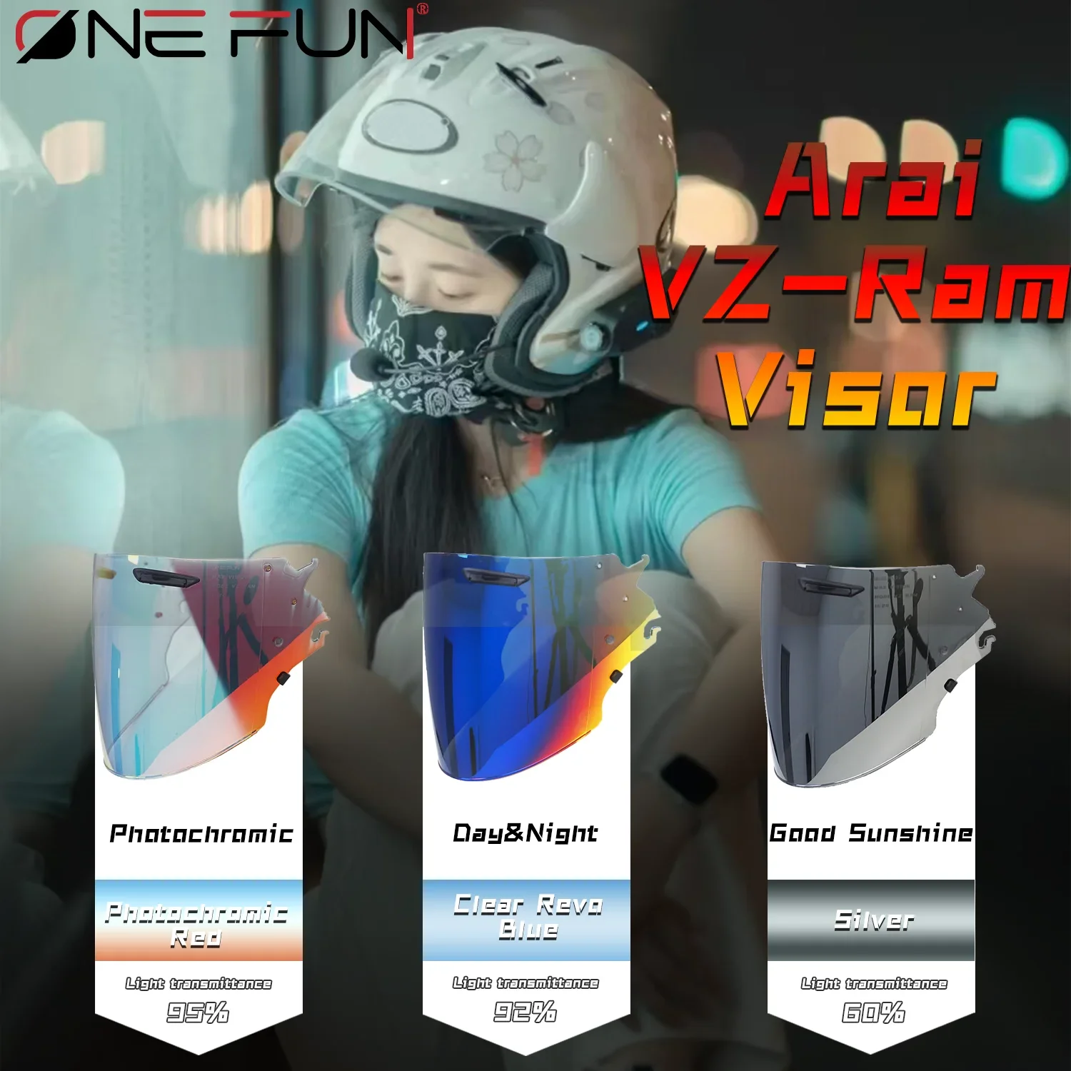 VZ RAM Photochromic Helmet Visor Black/Rainbow/Silver Shield Compatible with Arai VZ-RAM RAM-X SZ-R VAS-Z 3/4 Pinlock Lens Mask 3