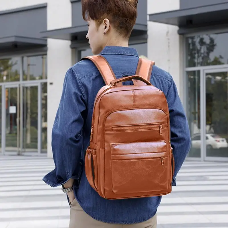Vintage Laptop Computer Backpack Leather Daypack Casual Bookbag Travel Backpack For College Office School Stylish Shoulder Bag