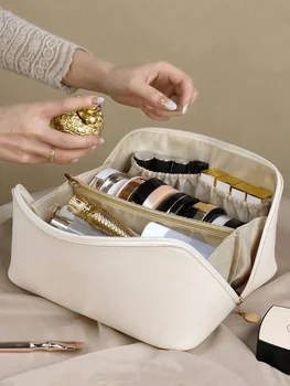 Borsa per cosmetici da viaggio grande per donna Organizzatore per trucchi in pelle Borse per kit da toilette femminile Custodia per trucco Custodia per signora di lusso