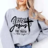 Jesus The Way The Truth The Life Letter Print Washed Sweatshirt Crew Neck Casual Sweatshirt For Winter Fall Women's Clothing 1