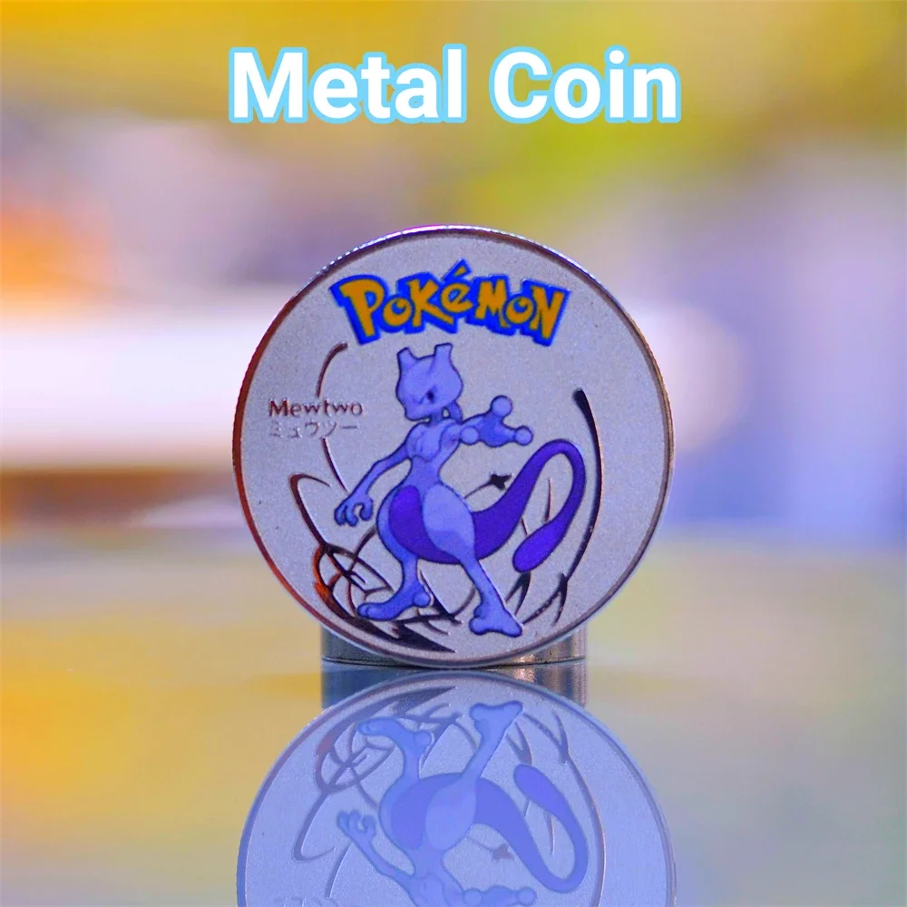 Pokemon Coine Metal Pokragon Coins Silver Mewtwo Anime Moneta Commemorativa Charizard Vmax Pikachu Golden Round Iron Hard Card Toys