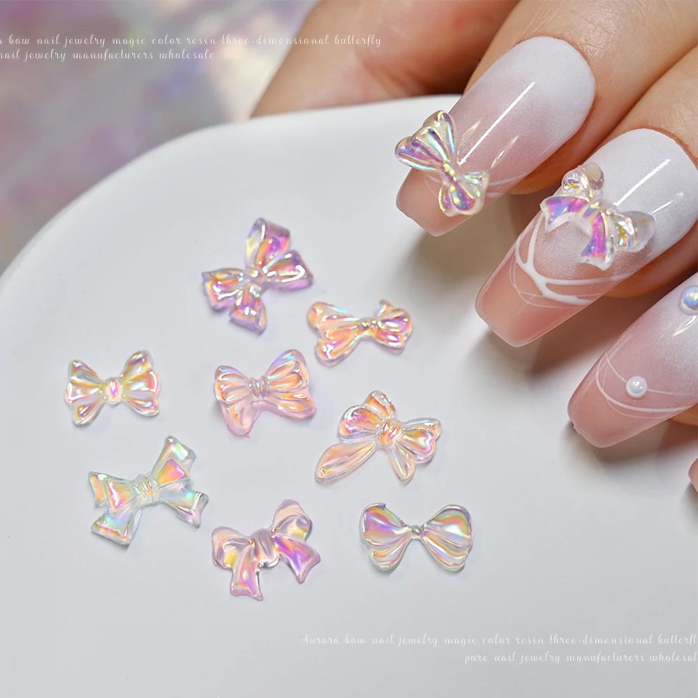 귀여운 미니 활 3D 네일 아트 참, 한국 혼합 리본, 나비 매듭 네일 라인석, DIY 네일 아트 장식, 50g/가방
