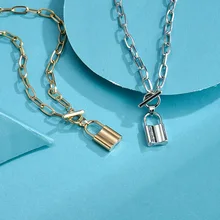 

Original sufeng lock head OT buckleSweater Hiphop ins chain Circle Round Choker Necklaces Pendant Silver Color Chain for Jewelry