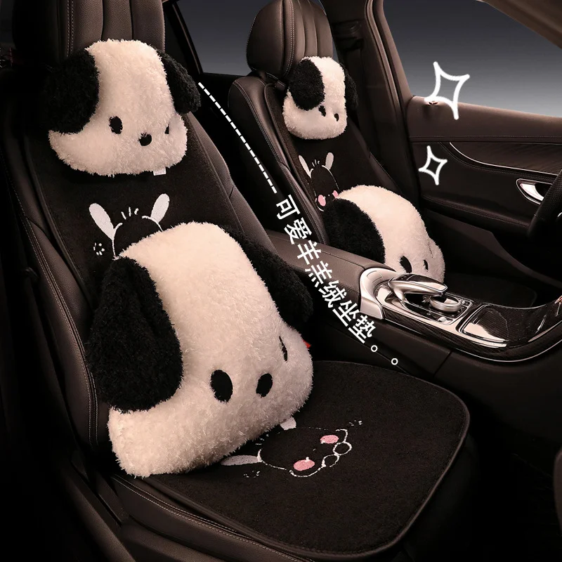 Kawaii Pochacco Cartoon Cute Car Cushion Winter Plush Cushion Rear Cushion  Set All Season Universal Car