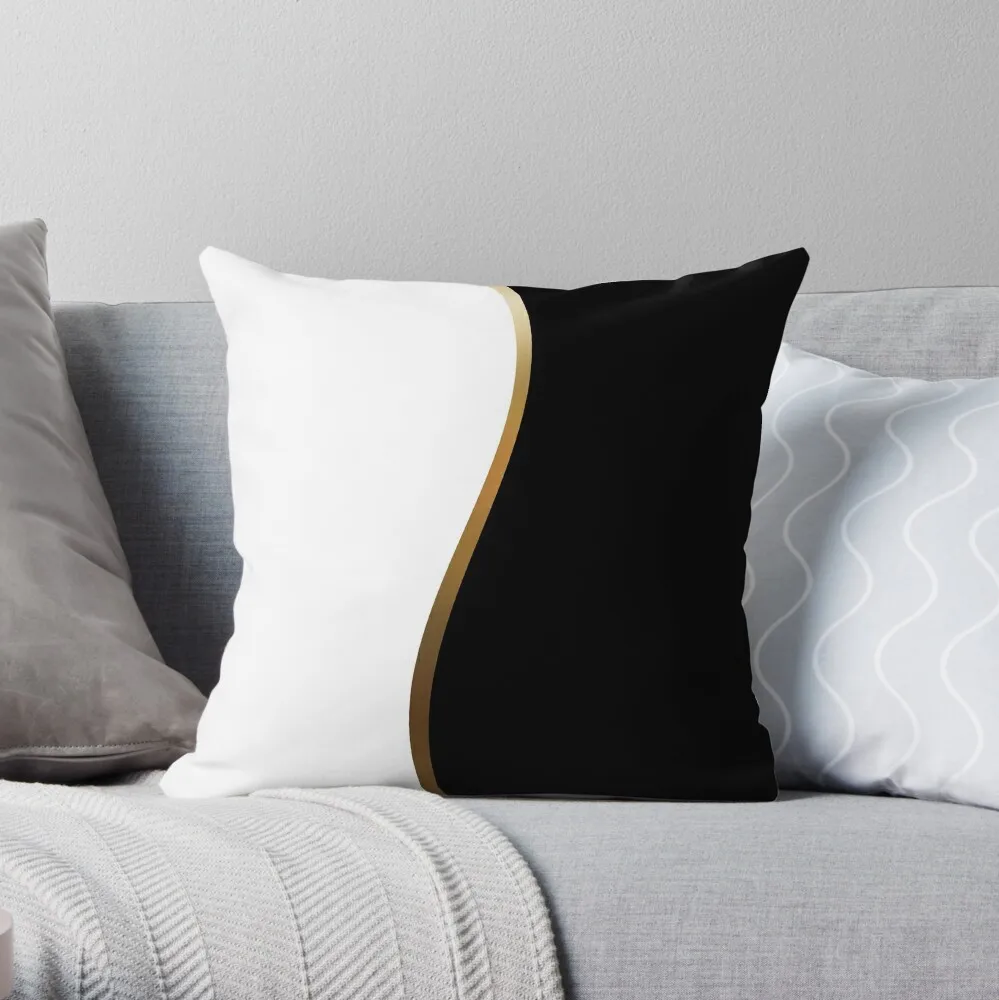 

Black and White, Gold Wave Throw Pillow Decorative Cushions Custom Cushion Photo Cushion Covers For Living Room