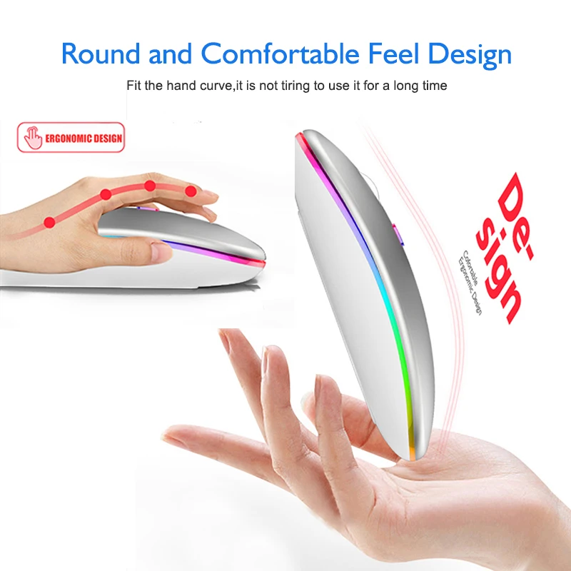 LED Wireless Bluetooth Mouse Rechargeable RGB Backlight Mice for iPad PC Laptop Desktop Tablet Phone 2.4GHz USB Ergonomic Mouse