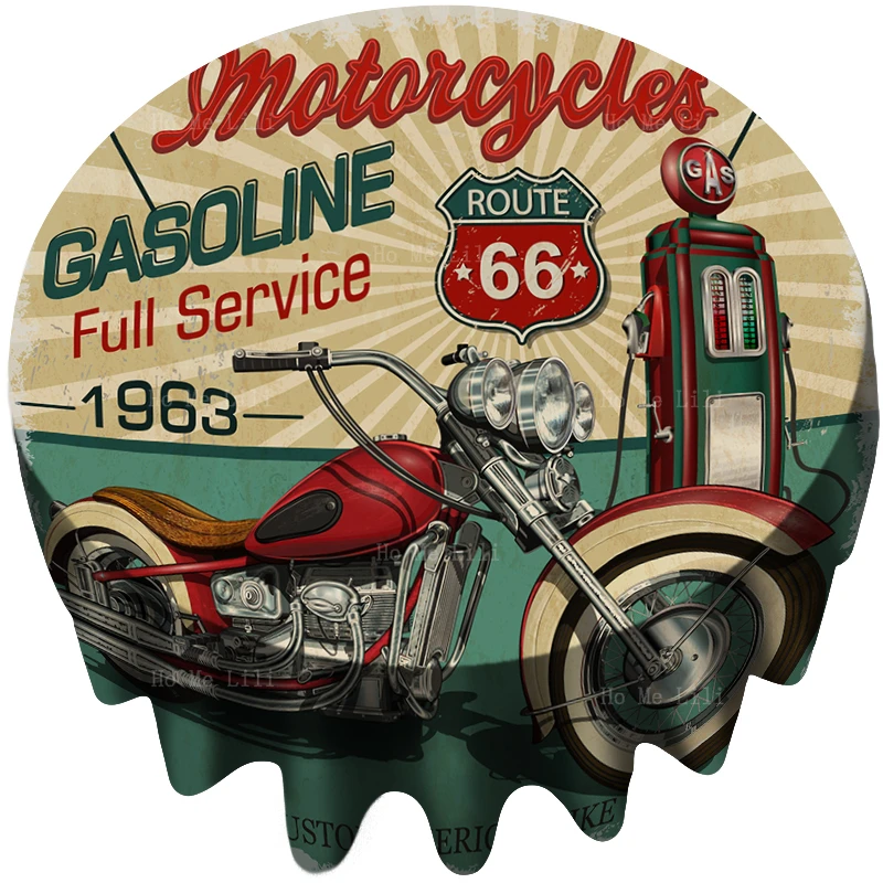 

American Mother Route 66 Brat Style Motorbike Gas Iron On Transfer Tin Sign Round Tablecloth By Ho Me Lili For Tabletop Decor