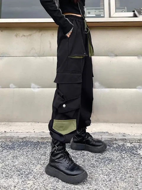 Solid Black Casual Pants Women Couples Plus Size S-4xl Harajuku Zipper  Unisex Bf Techwear Cargo Overalls Loose Chic High Waist - Pants & Capris -  AliExpress