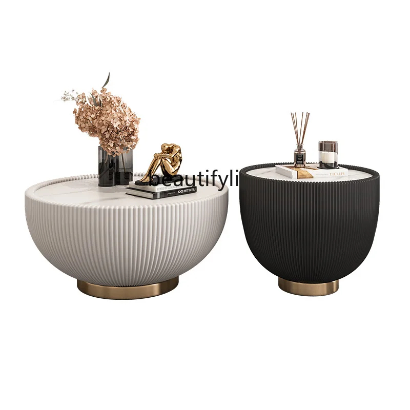 

Современный кофейный столик с каменной тарелкой, дизайнерский простой Роскошный домашний Круглый Чайный Столик креативного размера для гостиной