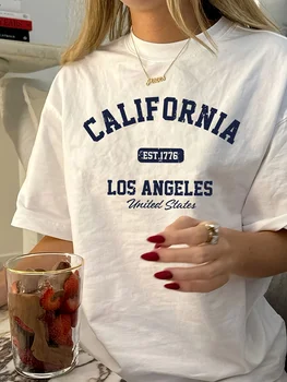 Summer Angeles Machine Washable Casual Casual T Shirts Everyday Women's Vintage California Graphic T-Shirt Plus Size Tops Tees 1