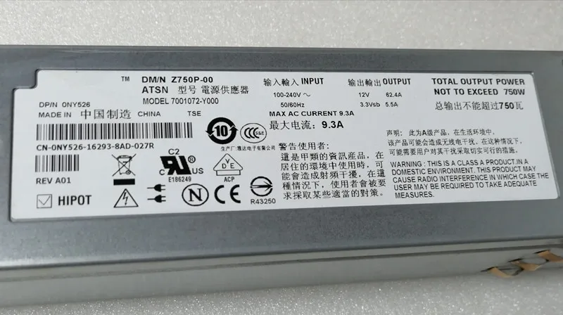 0NY526 NY526  PE2950 server 750W Power supply Z750P-00 N750P-S0 7001072-Y000