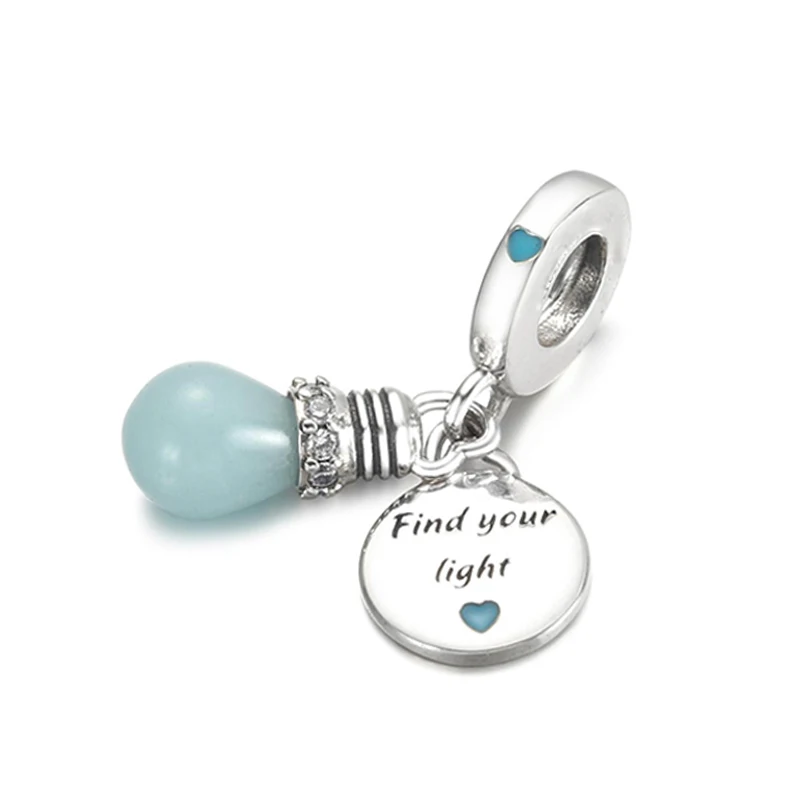 

Fit Pandora Charms Bracelet Cute Blue Enamel Electric Bulb Beads DIY Jewelry For Women Heart Find your light Pendant Accessories