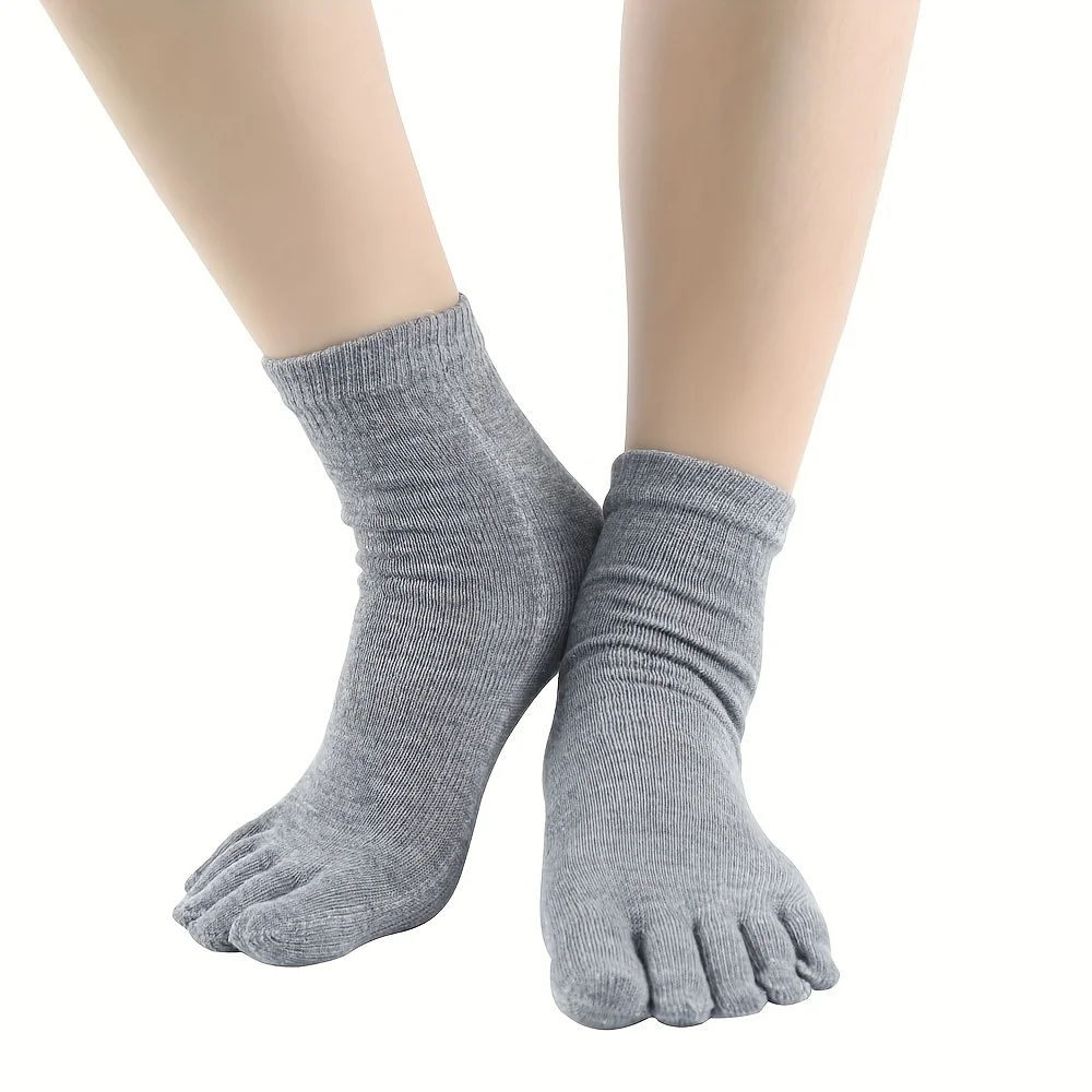 5 Pairs Men Solid Color Five Finger Socks Cotton Odor Resistant Breathable Split Toe Socks