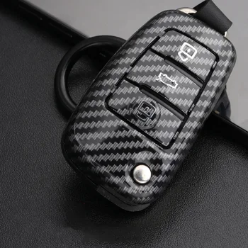 Cover chiate/telecomando per Audi A3 A4 A5 C5 C6 8L 8P B6 B7 B8 C6 RS3 Q3 Q7 TT 8L 8V S3 portachiavi - In Fibra di carbonio ABS Chiave Dell automobile Del Silicone di Caso Della Protezione Della