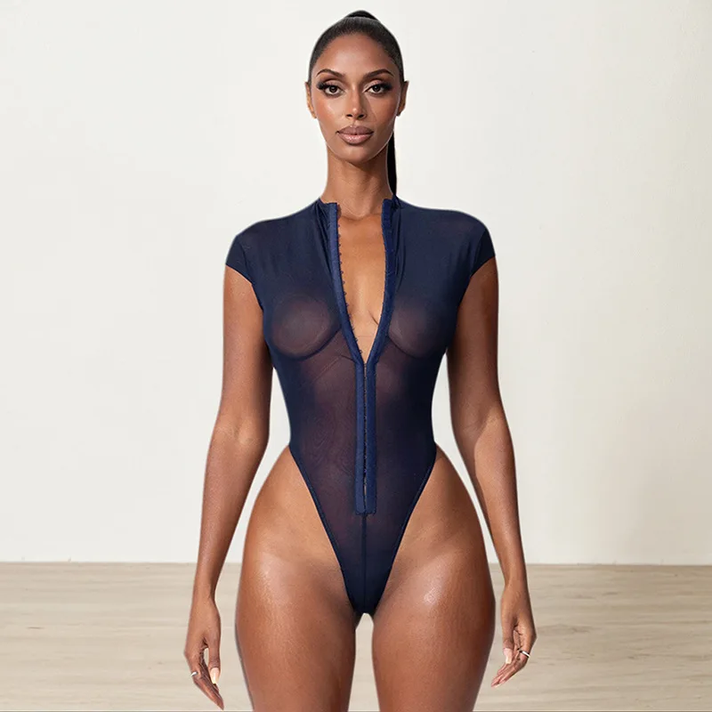 Sexy Damen-Bodys mit ausgehöhltem Reißverschluss vorne, offener Schnitt, sexy, modisch, ärmellos, Y2k-Schnürung, Sommer, dünn, einteilig, Strandmode – Detail 7