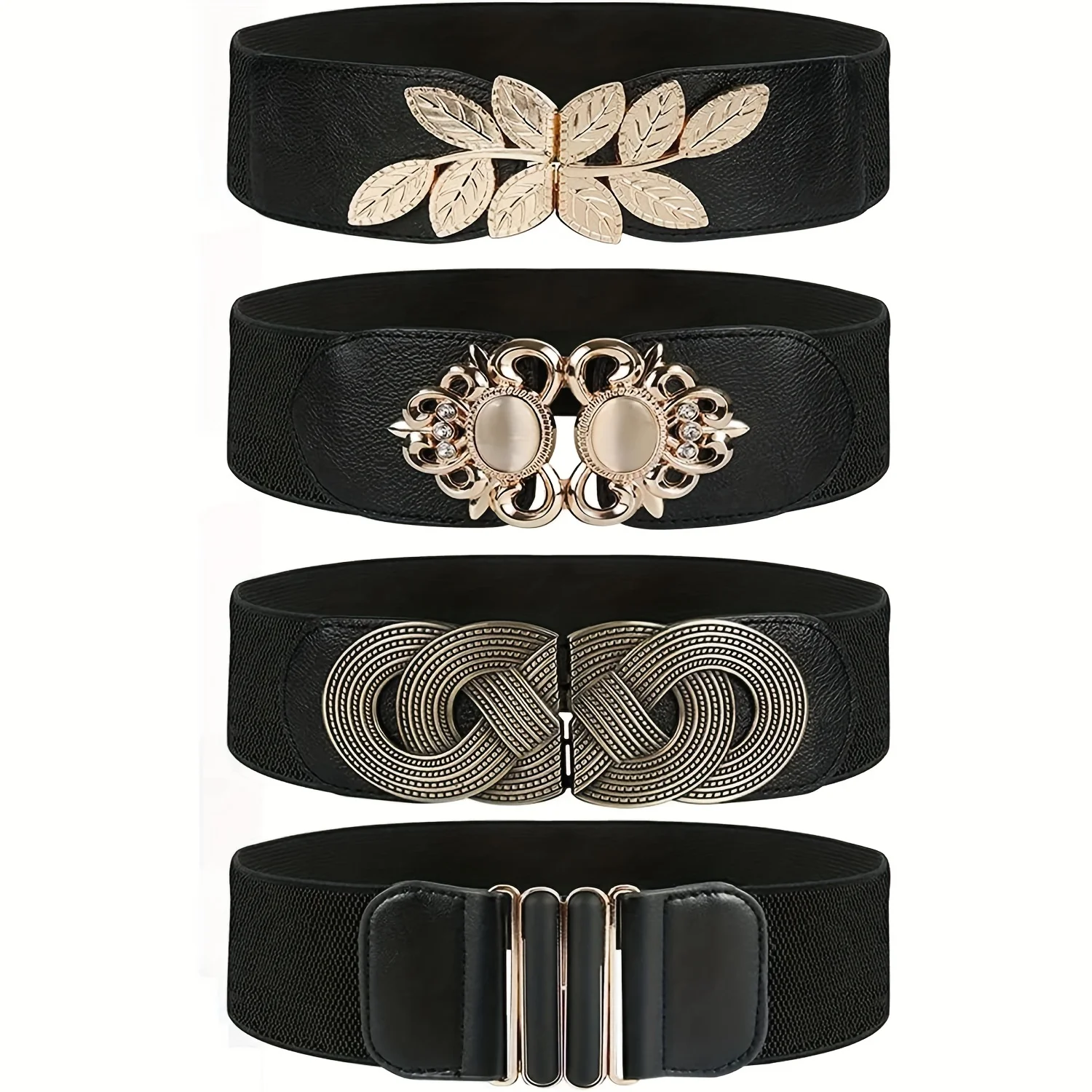 Cintura Elastica Larga Donna Vintage In Pelle PU - Fibbia Metallica Decorativa, Regolabile 107-130 Cm, Per Abiti E Cappotti