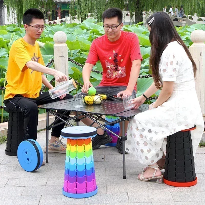 Folding Stool Heavy Duty Collapsible Telescoping Stool Load Capacity 400lbs Portable Retractable Camping Fishing