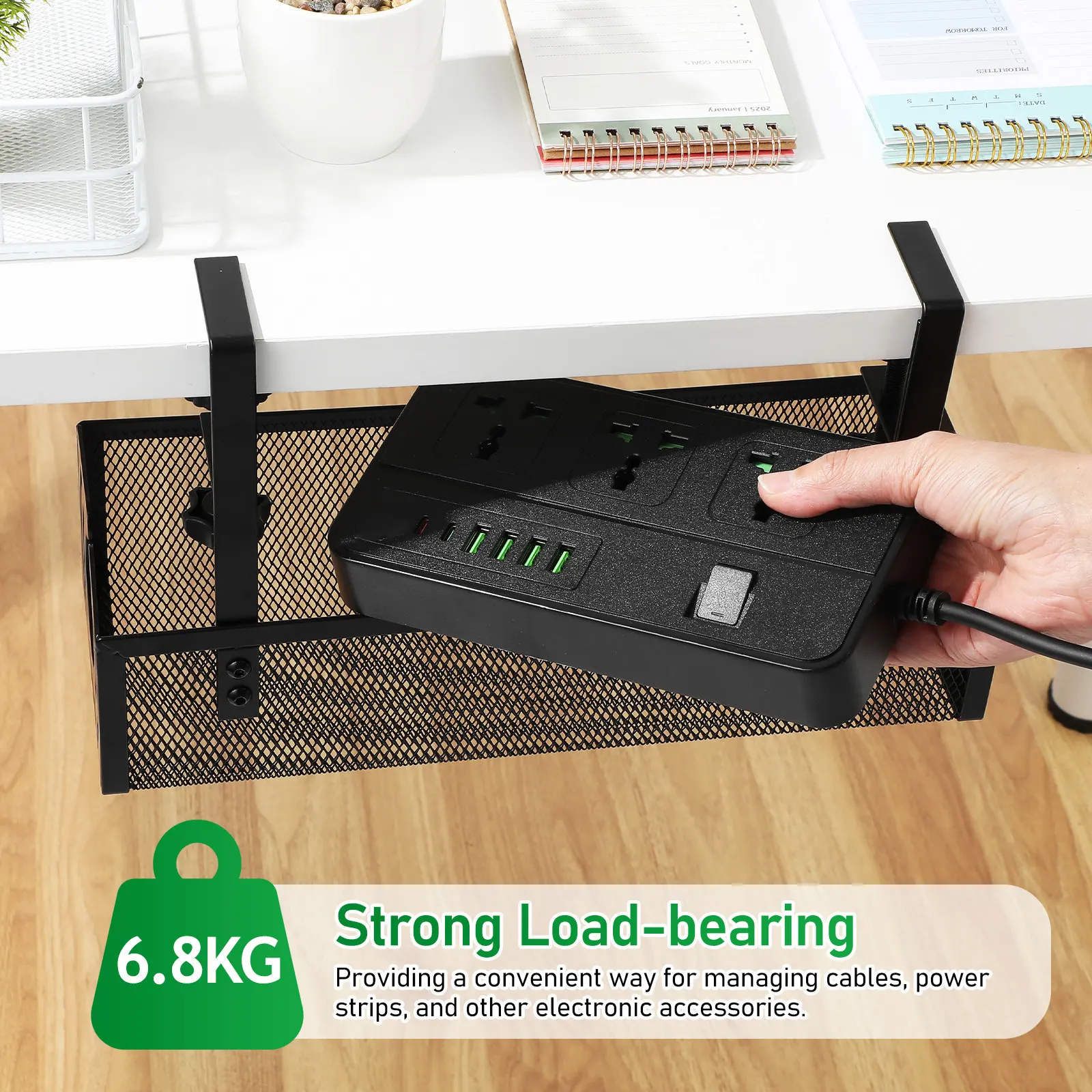 1세트 책상 아래 케이블 정리 트레이 클램프형 와이어 정리대 미끄럼 방지 조절 가능 사무실 가정용 게임용 책상 코드 보관함