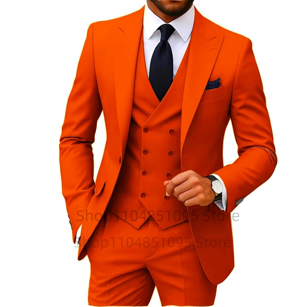 Slim Fit 3-Piece Men's Suit Set for Office Formal Business Wedding Groom Tuxedos Jacket Vest Pants Casual Male Men Clothing