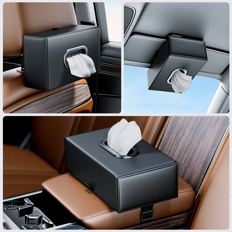 Car Armrest Tissue Box Leather Auto Seat Back Hanging Tissue Box Holder Paper Drawer Storage Case Car Sunroof Napkin Organizer