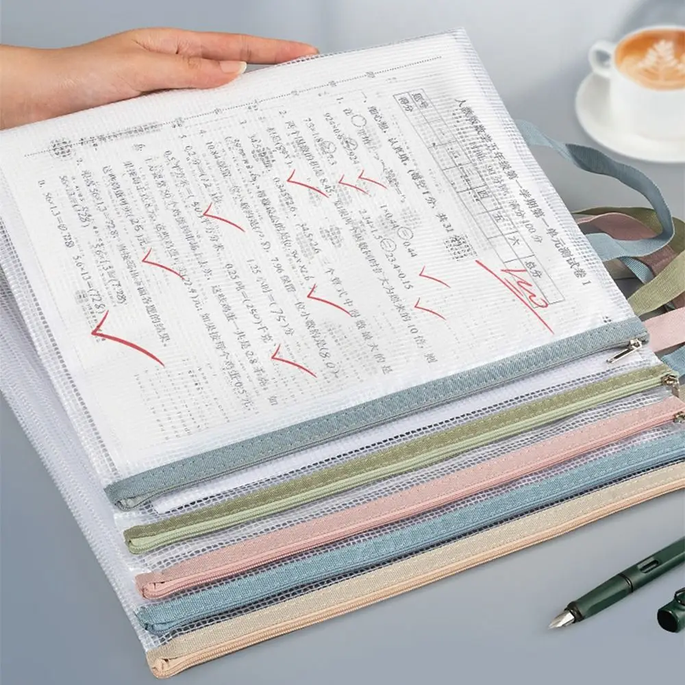 

Прозрачная сетчатая сумка на молнии для хранения, двухслойная сумка из ПВХ A4 для файлов, водонепроницаемая Портативная Сумка для документов, сумка