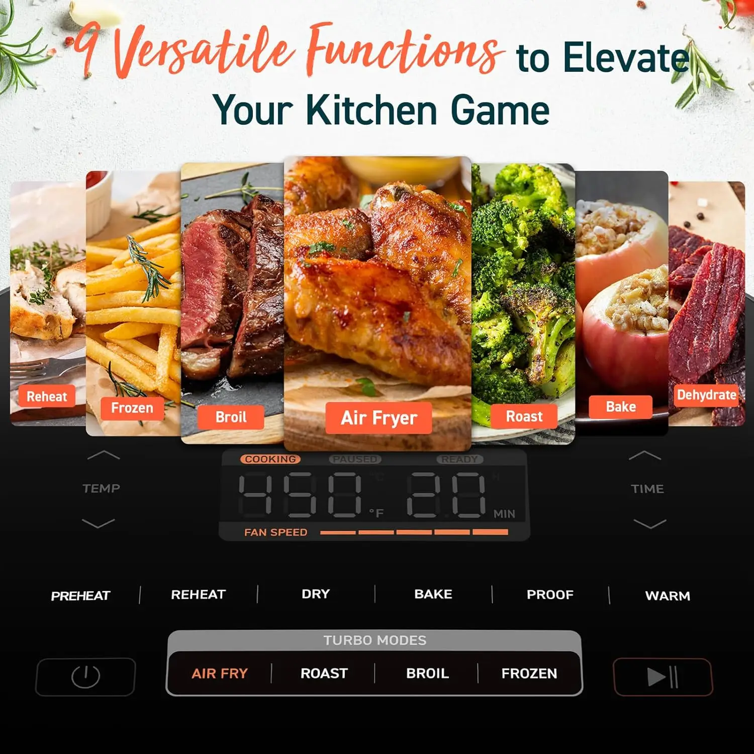 Air Fryer 9-in-1, Compact & Large 6 Qt, 5 Fan Speeds with 450F for Crispy, 95% Less Oil, 100+ In-App Recipes with Nutrien 6