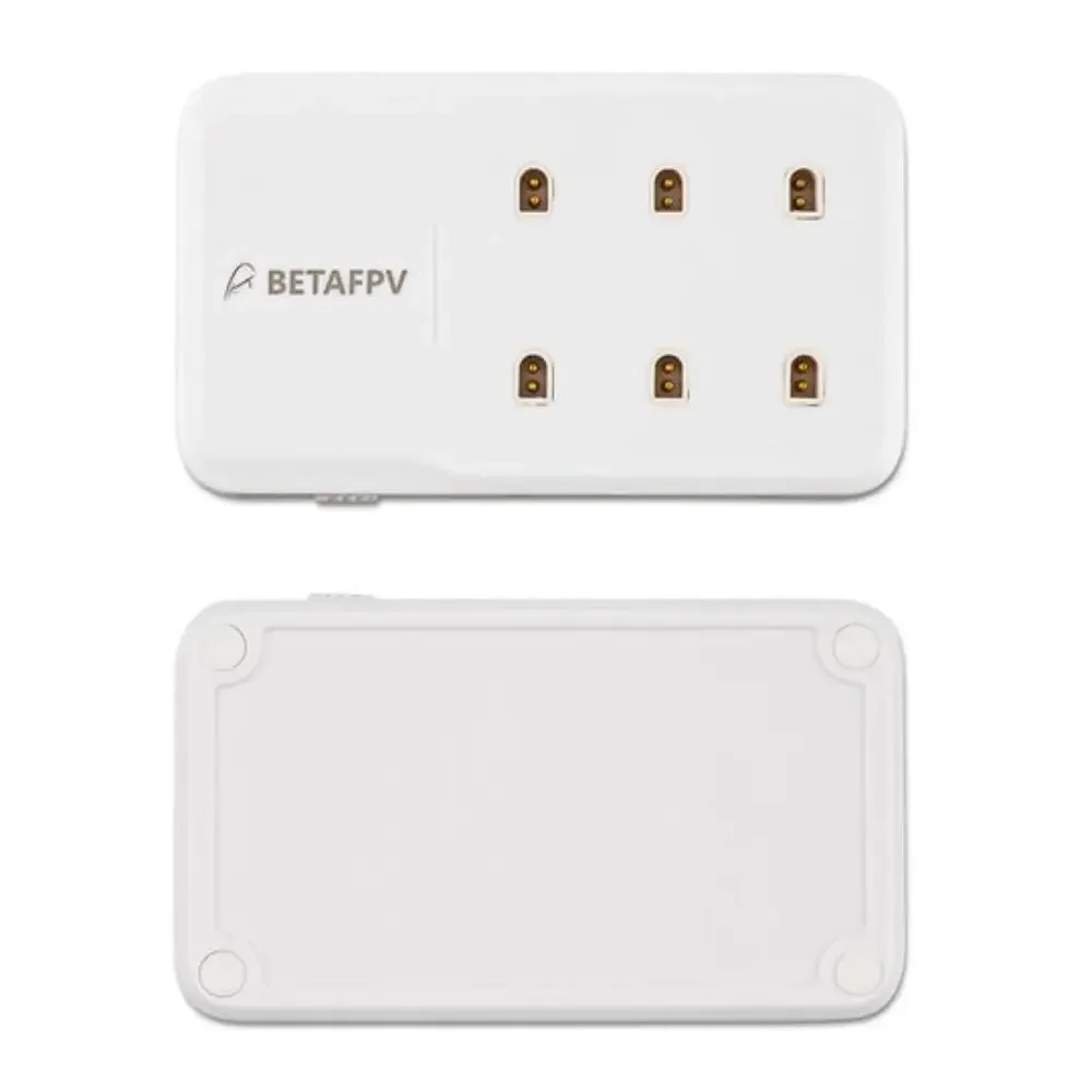 Détail des ports du chargeur multiport 6 ports 1S pour batteries BT2.0/PH2.0, avec connecteurs PH2.0 et voyants lumineux.