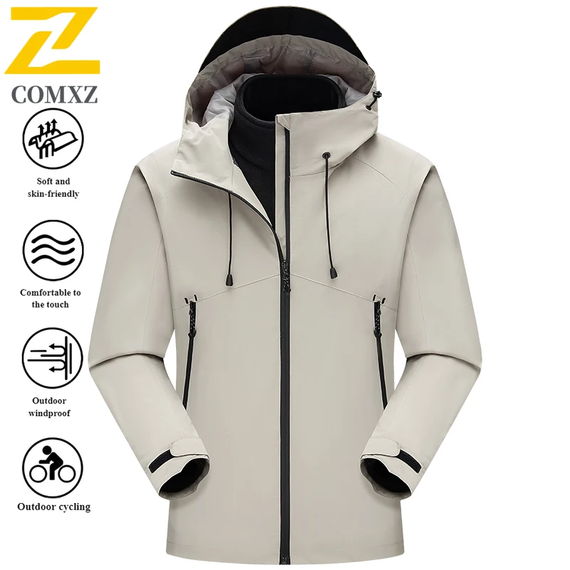 EIAO Men's Windbreaker Jacket  Streetwear 3-in-1 Detachable Winter Waterproof Windproof Fleece-Lined Hiking Camping Fishing Coat