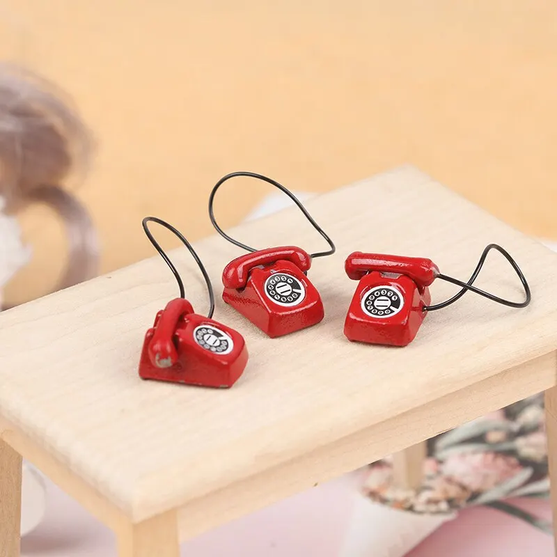

New Dollhouse Miniature Retro Desk Phone Vintage Telephone Dolls Houses Furniture Acc Decor Children Pretend Play Toy