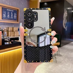 Gold Plated Glitter Diamond Mirror Phone Case with Makeup Cover Shell - Samsung S25FE (Black)