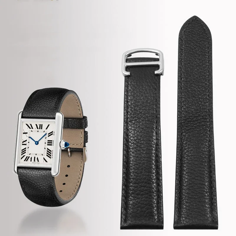 Gli Accessori Per Cinturini Per Orologi Sono Adatti Per Cartier Tank Tank London Solo Litchi Leather Fibbia Pieghevole Originale Da Uomo E Da Donna