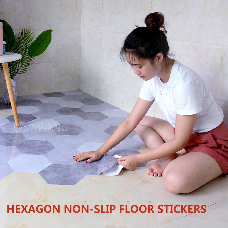 Hexagonal Self-adhesive Floor Tile Stickers Thick Wear-resistant Floor Stickers Bathroom Waterproof PVC Vinyl Kitchen Wallpaper