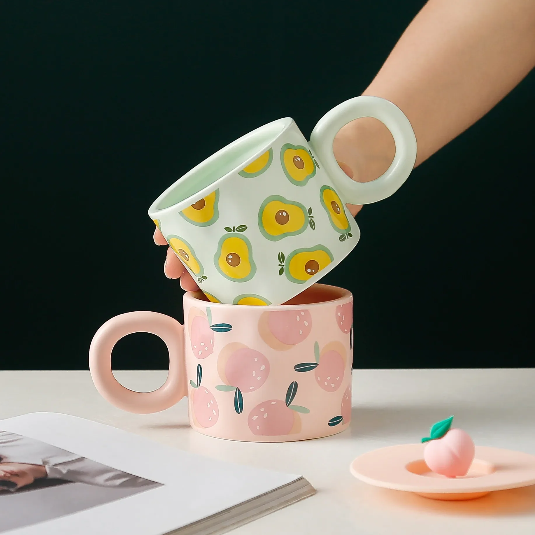 Tasse créative en céramique, Tasse avec couvercle pour thé, café et lait