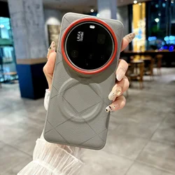 Luxury Leather Magnetic Charging Case with Red Metal Buttons - Shockproof Premium Cover for Xiaomi 15 Ultra (CMD-JJ X yahua-gray)