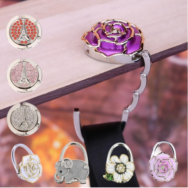 Portable Folding Table Bag Hook Hanger Holder Rose Crystal