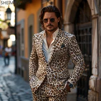 New American Slim Men's Suit Men Leopard 3d Print Suits Casual Party Leopard Suit Jacket Pants Party Wedding Performance Set 2