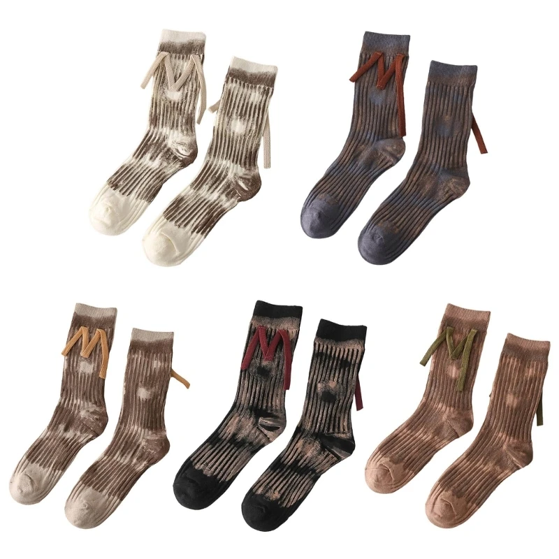 

Хлопковые носки до середины икры для женщин Harajuku Y2K M Носки в рубчик с надписью «Граффити»