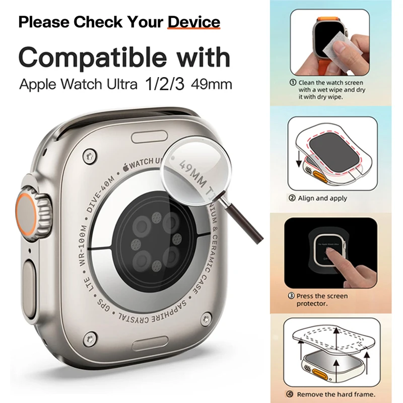 سهلة التركيب من الزجاج المقسى لساعة أبل الترا 1/2/...