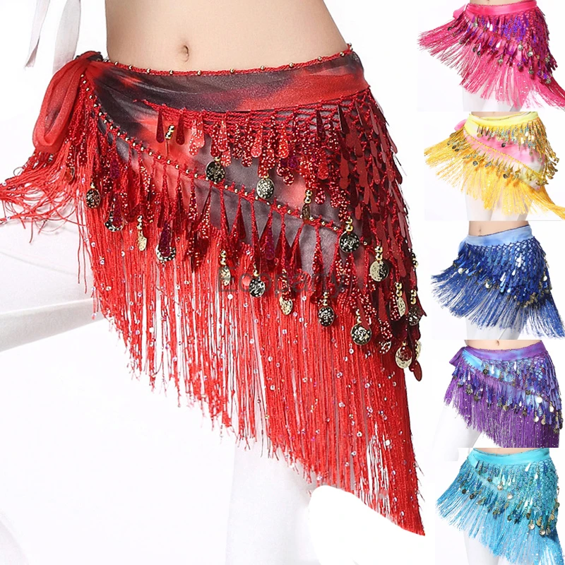 

Женский костюм для танца живота, откровенный набедренный платок с поясом, танцевальная юбка из Таиланда, Индии, костюм для танца живота, юбки с блестками и кисточками, 2024
