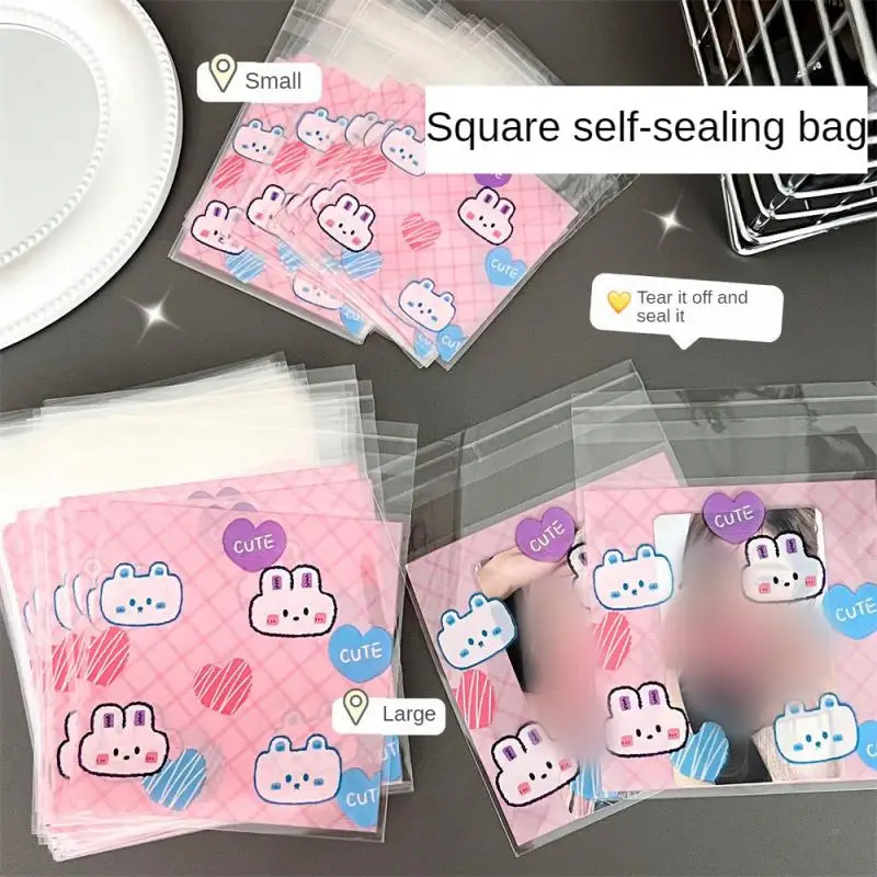 

100PCS Cute Cartoon Bear Packaging Self-adhesive Bag Love Bean Star Card Cover Protective Bag Self-sealing Bag